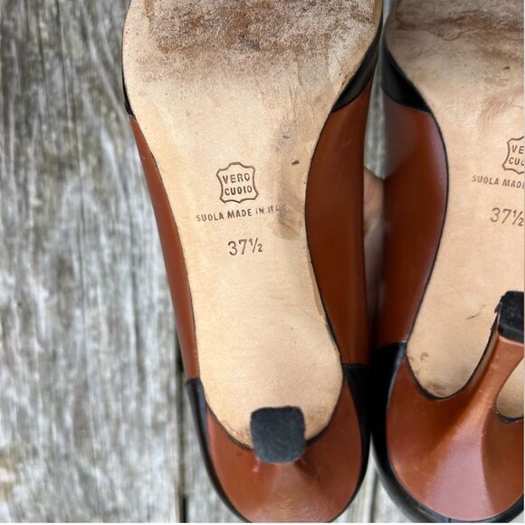 Manolo Blahnik Colorblock Leather Pumps in Black and Cognac Brown 37.5 - Picture 6 of 15